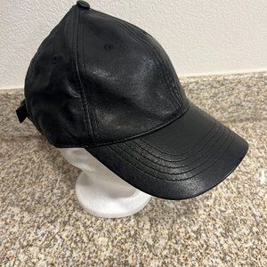 Faux Black Leather Baseball Strapback Cap